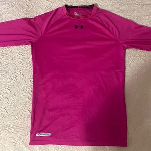 S or M, hot pink Under Amour, long sleeve dry-fit shirt.